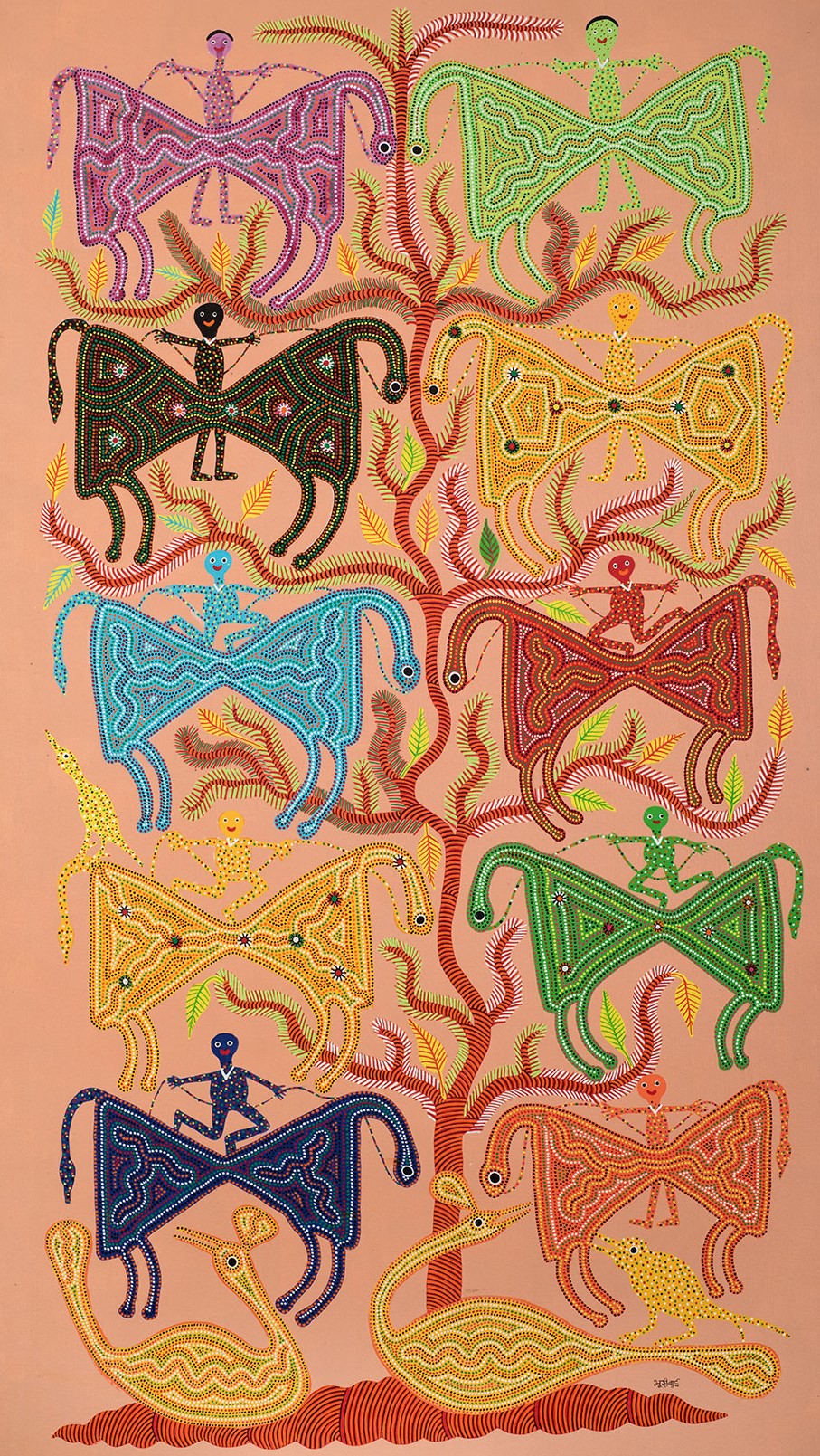 Bhuri Bai, Untitled, Acrylic on Canvas, 60 x 34 inches