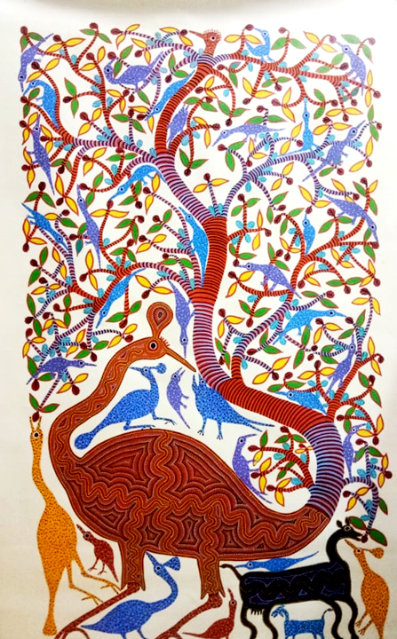 Bhuri Bai, Untitled, Acrylic on Canvas, 63 x 38 inches